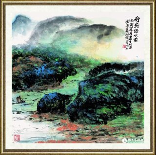 朱屺瞻_行舟绿水前_br_Boating Forwards in Jade Green Water